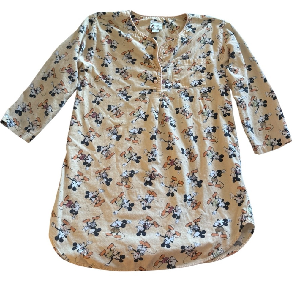 Vintage Walt Disney Word Mickey Mouse Flannel Yellow Nightgown